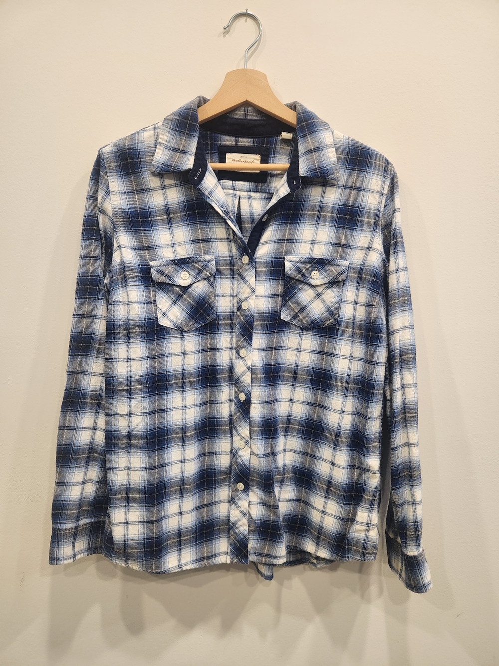 Weatherproof Women's Blue and White Plaid Button-Down Shirt